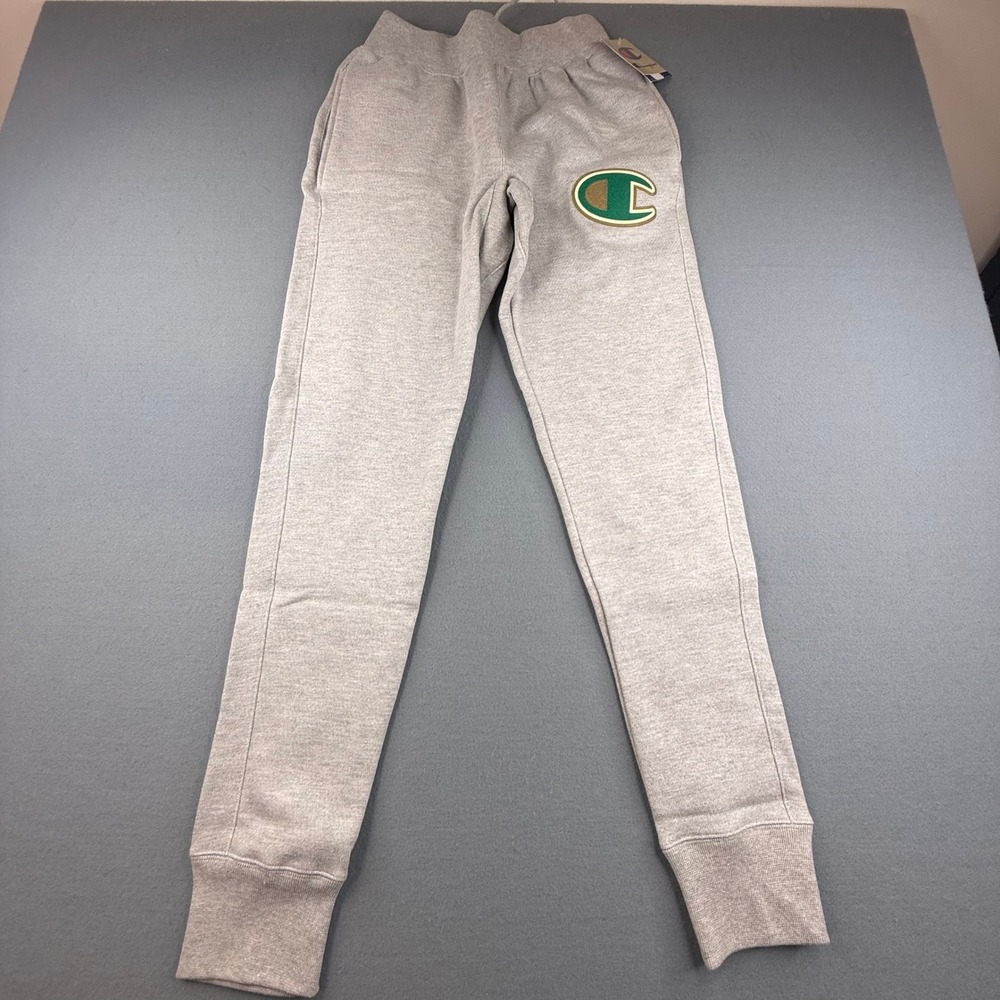 Champion Reverse Weave Joggers Mens Small Gray Green Gold Logo GF01 Sweatpants